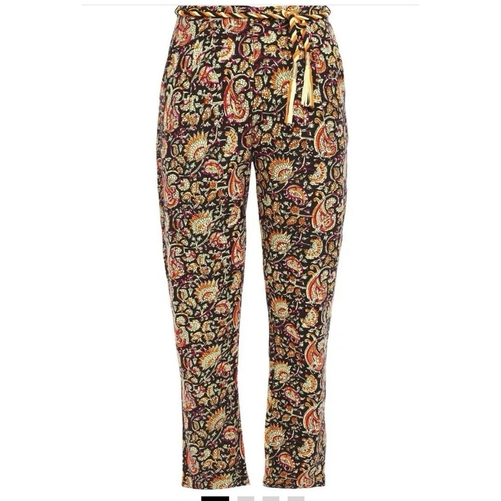 Antik Batik Trousers Women's M Black Bright Floral Print‎ Boho Artsy Festival